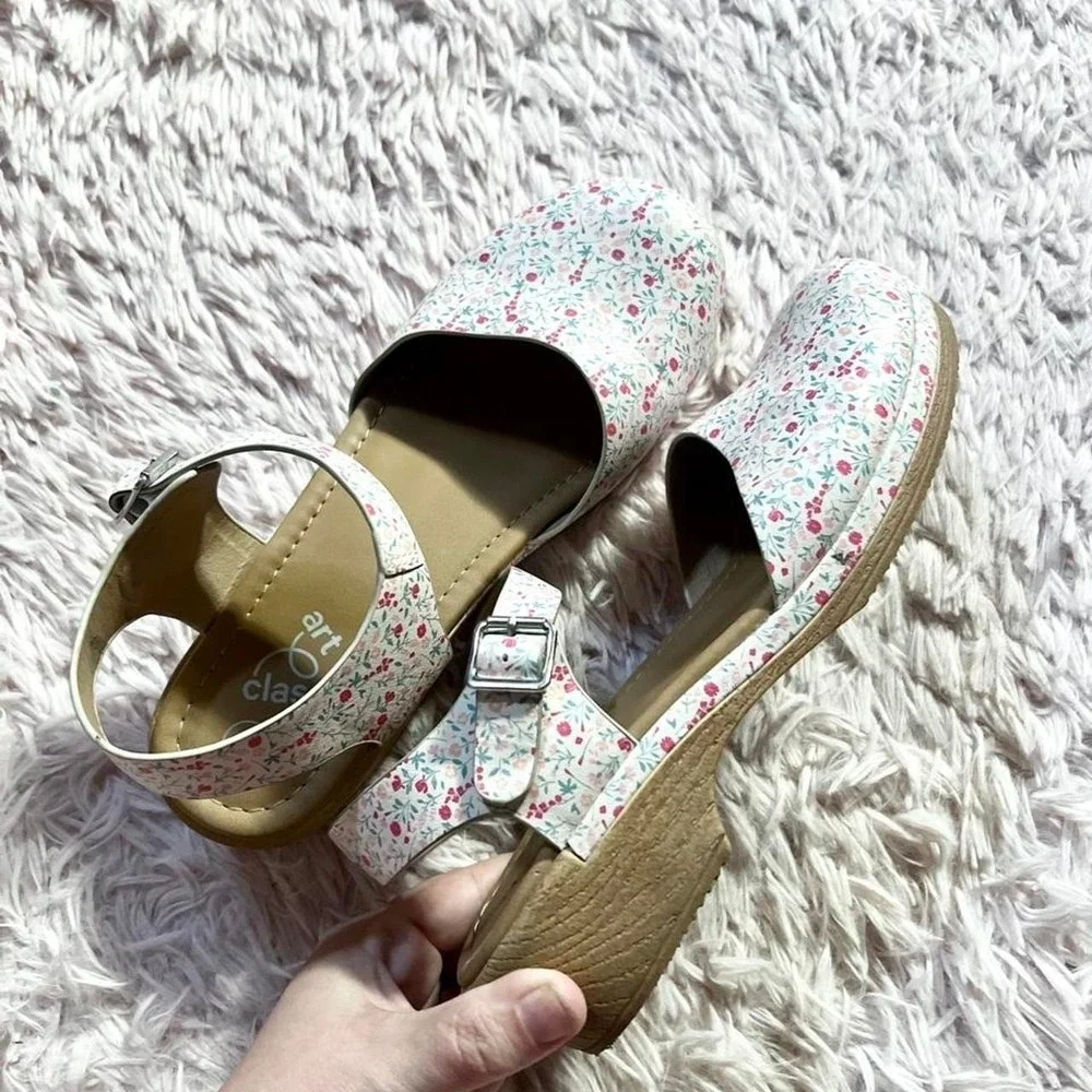 Floral Mary Jane Buckle‎ Cottage Core Whimsical Prairie Peasant Shoes Girls 5